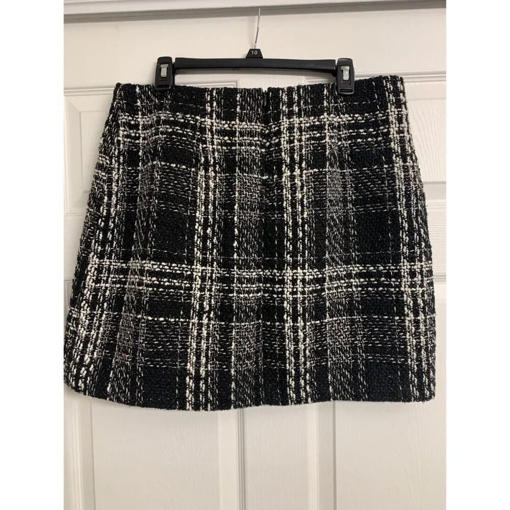 Warehouse 12 Plaid Wool Blend Woven‎ Winter Mini-Skirt Black White